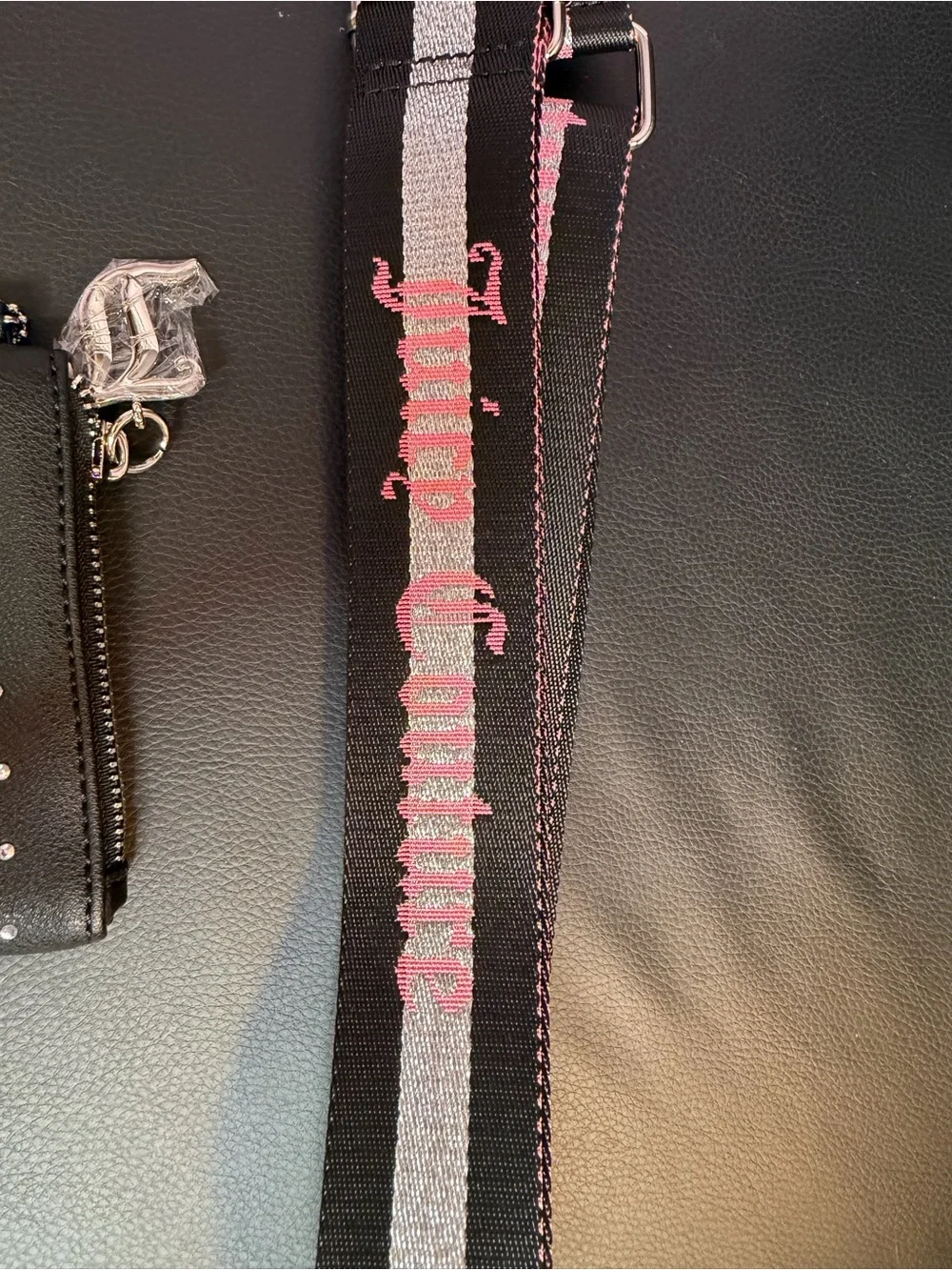 Juicy Couture Black Suede-Look Satchel with Crystal 'Juicy' Logo FINAL PRICE